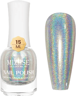 MIZHSE Holographic Nail Polish, Silver Glitter Nail Polish Air Dry Fast, 15 ml 0.5 fl oz High Glossy Shiny Nail Pigment Oil-based Laser Iridescent Nail Lacquer Chrome Halo Nail Art Salon Manicure Home