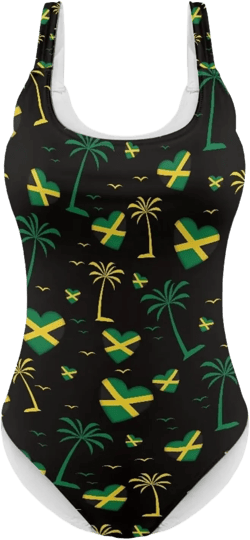 Monokini for Women Sexy Scoop Neck Bathing Suits One Piece High Waisted Swimsuits for Swimming Spa Jamaica Flag Heart Palm Tree X-Large