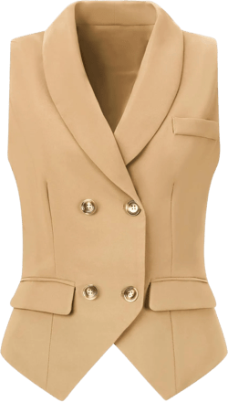 Allegra K Women's Suit Vest Double Breasted Business Lapel Dressy Waistcoat Vest Small Khaki
