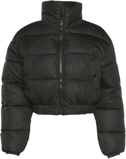 Flygo Cropped Puffer Jacket Women 2025 Winter Warm Zip Up Padded Short Quilted Jackets Down Coat Medium Black