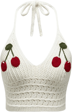 GORGLITTER Women's Crochet Halter Tops Boho Summer Open Back Sleeveless Y2K Crop Tops Medium White