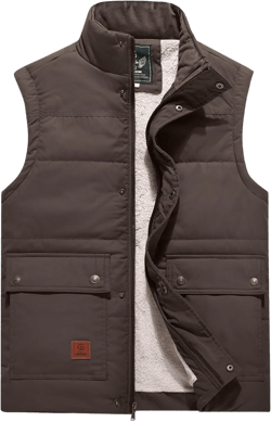 Flygo Men's Winter Warm Outdoor Padded Puffer Vest Thick Fleece Lined Sleeveless Jacket X-Large Brown
