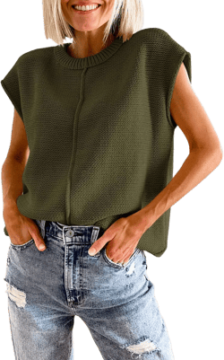 Women Vintage Crew Neck Sweater Vest Casual Sleeveless Knitted Pullover Vest Loose Knitwear Top Streetwear