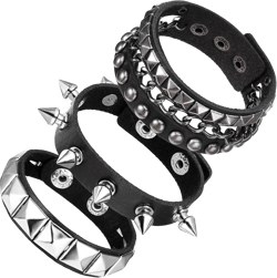 Giantree Punk Rock Leather Bracelets, 3 Pcs Punk Rock Studded Bracelet Spiked Leather Cuff Bracelet for Men Women 80s Wristband Adjustable Wrap Wrist Cuffs for Halloween Party Favors