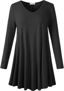 LARACE Long Sleeve Tunics Tops Plus Size for Women V Neck Loose Fit Flowy Clothing for Leggings 2X Black