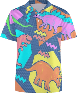 UNMUTTON Colorful Dinosaur 80s Golf Shirts for Men Polo Shirts Quick-Dry Short Sleeve Athletic T-Shirt Tennis Collared Shirt