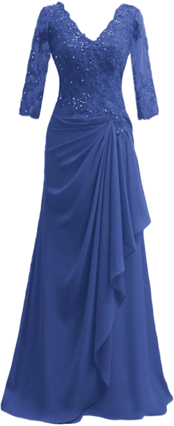 Mother of The Bride Dresses-Long Evening Formal Dress V Neck Wedding Guest Dresses for Women Ruffle Lace Applique Beaded 26 Plus Dark Blue
