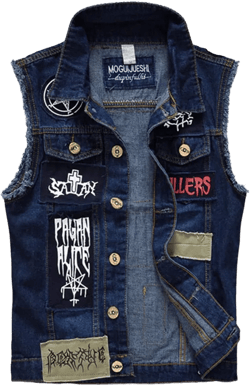 Mens Jeans Vest Patch Designs Ripped Frayed Denim Waistcoat Medium Blue