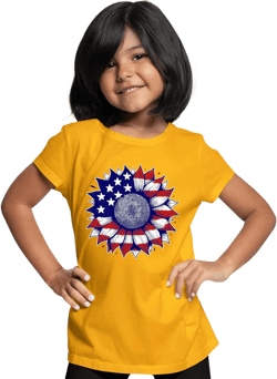 Go All Out Cute Sunflower USA Flag Star & Stripes July 4th Mens Toddler Women Youth T-Shirt Youth X-Large Gold