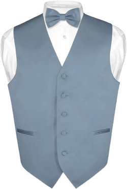 Men's Dress Vest Bow Tie Set Solid Color Bow Tie Vests for Suit or Tuxedo Large Dusty Blue