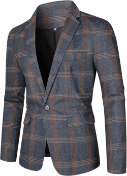 Mens Plaid Blazer Jacket Lightweight Herringbone Tweed Blazer Wool Blend Suit Jackets Fashion Sport Coat Medium Navy