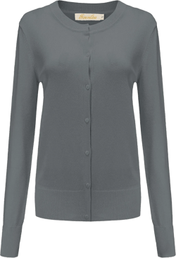 Women's Crew Neck Button Down Long Sleeve Cardigan Sweater Silver Grey Medium