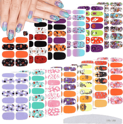 EBANKU 14 Sheets Halloween Nail Art Wraps Pumpkin Spider Ghost Halloween Nail Polish Stickers Strips Self-Adhesive Full Nail Art Stickers for Women Girls DIY Nail Decorations