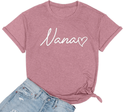 Nana T Shirt Women Funny Letter Print Love Heart Graphic Grandma Gift Tops Tees Casual Short Sleeve Shirts Top Large Pink