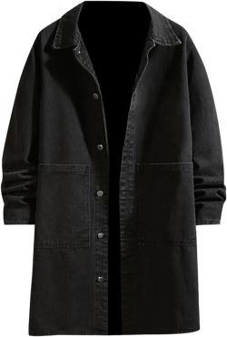 Mens Ripped Jeans Jacket Casual Denim Trench Coat Long Coat Jacket for Men Denim Black XX-Large