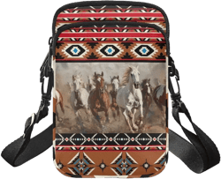 Aztec Tribal Geometric Brown White Horses Print Shoulder Bags Purses for Women, Satchel Crossbody Bag Chest Bag Phone Case Waist Pouch for Little Girls Boys