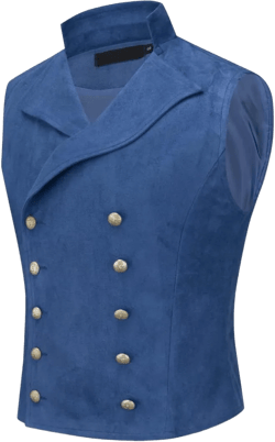 YFFUSHI Mens Double Breasted Suede Dress Vest Gothic Steampunk Prom Party Velvet Waistcoat Medium Blue