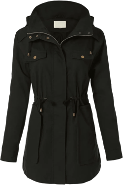 MixMatchy Womens Utility Anorak Jacket Lightweight Hooded Zip Up Safari Style Coat with Snap Buttons Chest and Hand Pockets Medium B Black