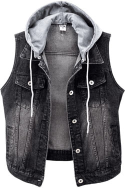 Kedera Women's Distressed Sleeveless Denim Vest with Detachable Hoodie Large Black