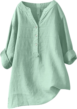 NaRHbrg Women's Cotton Linen Blouses Long Sleeve V Neck Henley Shirts Summer Loose Fit Casual Tunic Tops Comfy Solid Blouses Green Medium