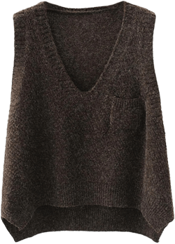 futurino Women's Boxy Solid Color Low V Neck Marled Knitted Sweater Vest Tops