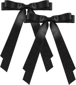 Glitter Black Tassel Ribbon Bow Hair Clips for Women Girls Silky Satin Ribbon Hair Bow Clips with Long Tail 5.5 in Alligator Barrettes Hairpins Ponytail Holder Decor Accessories 5.5in Black