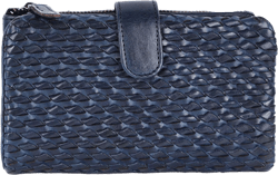 Genuine Leather Wallets for Women, Small Wallet for Ladies Zipper Coin Purse Credit Card Holder with Strap (VL-163-NAVY) Navy New York