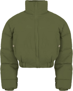 Kissonic Women's Cropped Puffer Jacket Quilted Coat Baggy Puffer Short Down Outerwear with Pockets Small Army Green