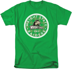 Wright State University Official Plaid Badge Short Sleeve Mens Cotton T-Shirt,Kelly Green, Small