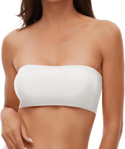 Annbon Women Bandeau Swimsuit Top Tube Top Bikini Strapless Bikini Top for Women Small White