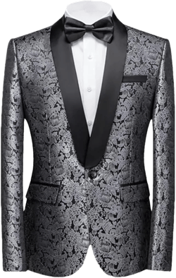 Men Jacquard Tuxedo Suit Jacket Business Banquet Slim Fit Wedding Prom Party Dress Blazers 4X-Large Silvery