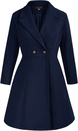 Hanna Nikole Women's Plus Size Wool Dress Coat Double Breasted Pea Coats Long Trench Coat 16 Plus Navy Blue
