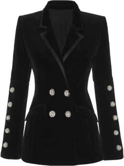 Women's Slim Fit Blazer Double Breasted Suit Jacket Elegant Office Lady Medium Black