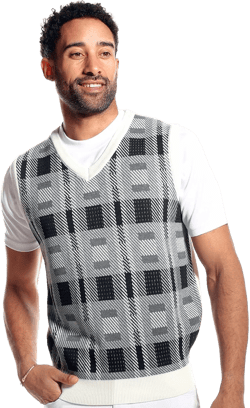STACY ADAMS Men's Casual Dressy Knit Sweater Vest, Retro Multi Colorblock Pattern X-Large White Black Monocrome