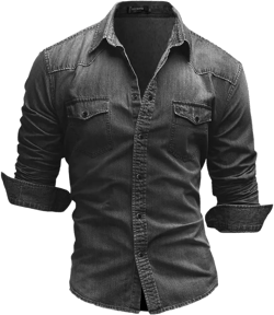 Kinkia Men's Long Sleeve Denim Shirt Casual Snap Button Down Slim Fit Ripped Shirt Jacket Medium Light Gray
