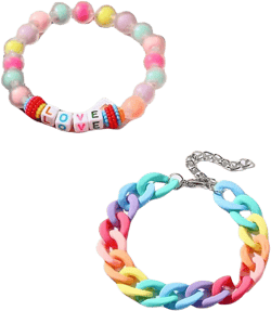 ASHMITA 4 Pairs Multicolor Resin Lightweight Chunky Link Chain Bracelets Heart-shaped Flower Rainbow Candy Colorful Beads Paperclip Chain Bracelet for Women: Clothing, Shoes & Jewelry