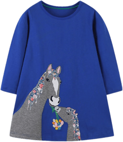 Horse and Foal Print Blue Long Sleeve Top Dress