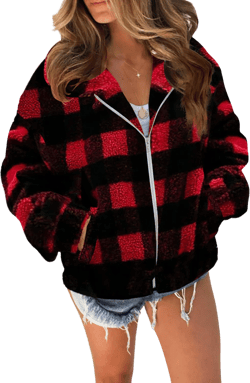 Plaid Print Sherpa Jacket Coat