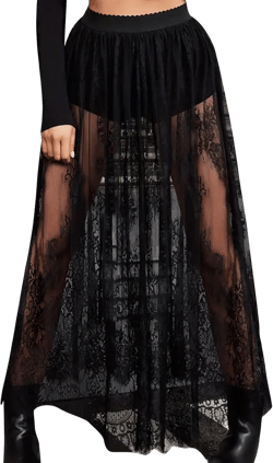 JOAU Womens Sheer Floral Lace Gothic Maxi Skirt Summer Beach Cover-ups Elastic High Waist Mesh Streetwear Long Y2K Skirts Black XX-Large