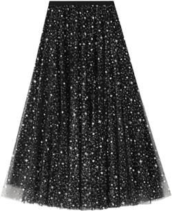 Femiserah Women's Long Rainbow A Line Tulle Tutu Skirts Tiered Skirt Petticoat One Size Sequins Black