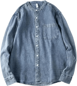Vintage Washed Denim Shirts for Men Long Sleeve Collarless Shirt Jacket Vintage Workwear Coats XX-Large Light Blue