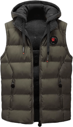 Snow Jacket Men Mens Cotton Padded Sleeveless Jacket Full Zip Lightweight Thermal Hooded Down Vest for Men Fall Winter (Z2-Green, L) Mens Jacket Heavy