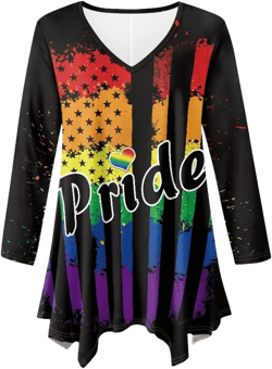 Women High Low Asymmetrical Irregular Hem Tops Long Sleeve Tunic Tops for Leggings 3X-Large Pride Colorful