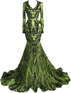 Mermaid Trumpet Evening Gown Long Sleeve V Neck Sequins Elegant Dress Engagement Court Train 10 Olive Green