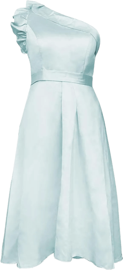 Womens One Shoulder High Low Elegant Evening Gown with Pocket Satin A Line Formal Midi Wedding Guest Dress 16 Ice Blue