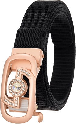 Women's Classic Designs Nylon Belt Weave Tactical Waist Strap Rhinestone Automatic Buckle Belts for Pants Black Fit Wasit Up to 34"