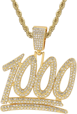 Iced Out Cuban Link Chain For Men and Women | Iced Out Chain Pendant, Hip Hop Number Chain | Ice Out Hip Hop Chain | Iced Out Number 1000 Pendant Necklace Width 13mm Cuban Miami Bling Rapper Chain 16inch Gold - Rope Chain