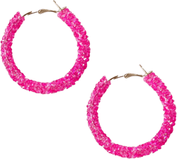 Round Circle Glitter Hoop Earrings Bohemian Sparkle Resin Rhinestone Wrapped Drop Dangle Earrings Jewelry for Women Hot Pink