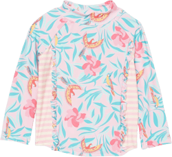 Jessica Simpson Girls' Two-Piece Rashguard Bikini Set 12 Months Birds of Paradise