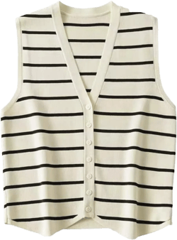 OCUH Sweater Vest Cable Knit Sweater Vest Women Striped Knitted Stripe Sweater Vest Women Old Money Aesthetic Large White-c